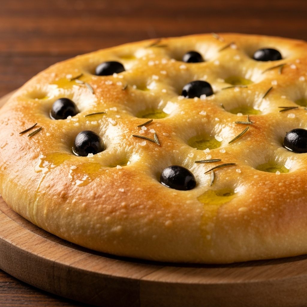 Olive focaccia fresh from the oven